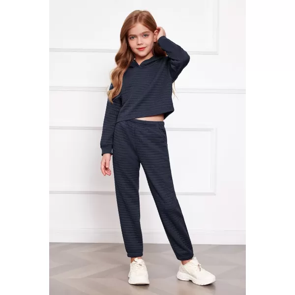 Arshiner Girls 2 Piece Outfit Waffle Knit Pullover Hooded Sweatshirt and Sweatpants Clothing Sets Long Sleeve Tracksuits