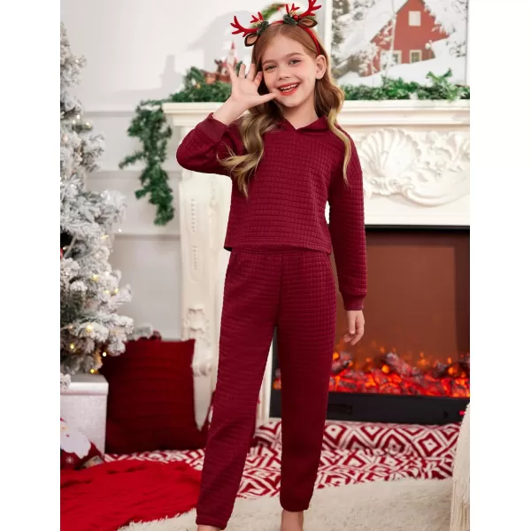 Arshiner Girls 2 Piece Outfit Waffle Knit Pullover Hooded Sweatshirt and Sweatpants Clothing Sets Long Sleeve Tracksuits