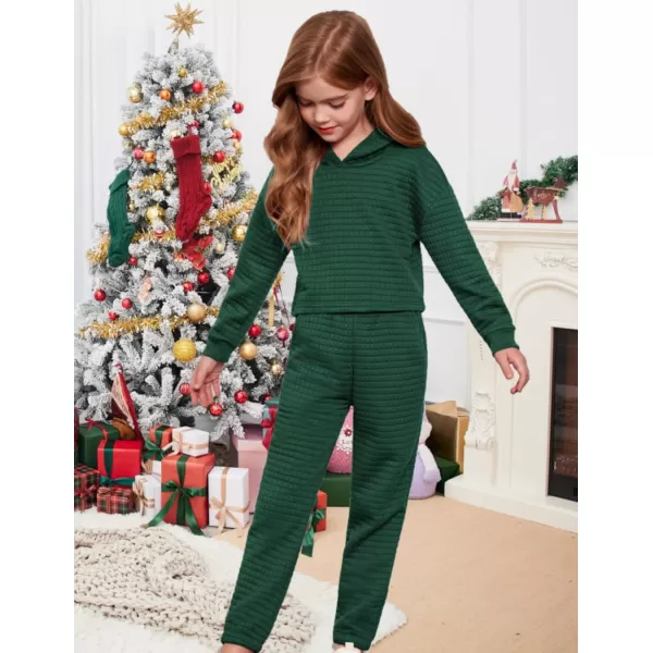 Arshiner Girls 2 Piece Outfit Waffle Knit Pullover Hooded Sweatshirt and Sweatpants Clothing Sets Long Sleeve Tracksuits