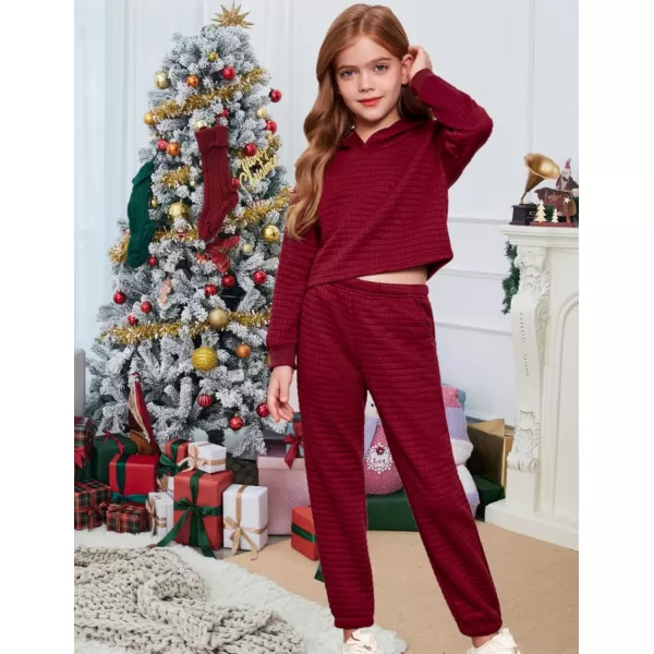 Arshiner Girls 2 Piece Outfit Waffle Knit Pullover Hooded Sweatshirt and Sweatpants Clothing Sets Long Sleeve Tracksuits