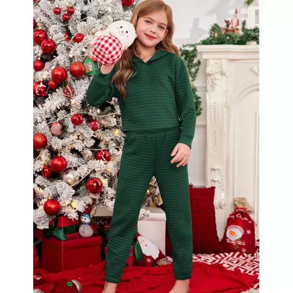 Arshiner Girls 2 Piece Outfit Waffle Knit Pullover Hooded Sweatshirt and Sweatpants Clothing Sets Long Sleeve Tracksuits