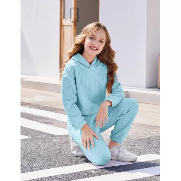 Arshiner Girls 2 Piece Outfit Waffle Knit Pullover Hooded Sweatshirt and Sweatpants Clothing Sets Long Sleeve Tracksuits