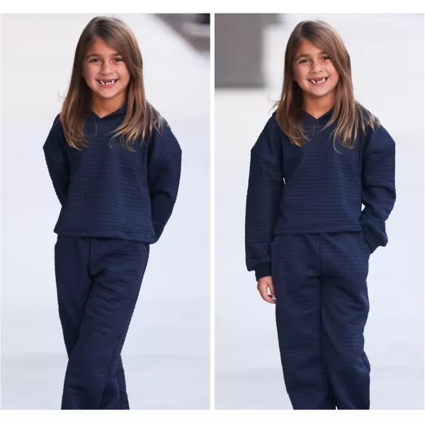 Arshiner Girls 2 Piece Outfit Waffle Knit Pullover Hooded Sweatshirt and Sweatpants Clothing Sets Long Sleeve Tracksuits