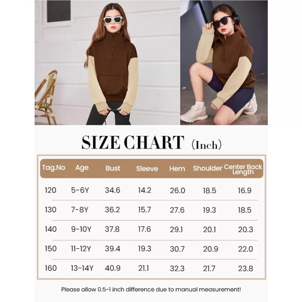 Arshiner Girls Half Zip Sweatshirt Fleece Quarter Zip Pullover Sweatshirts Fall Clothes for Teen Girls Thumb Hole