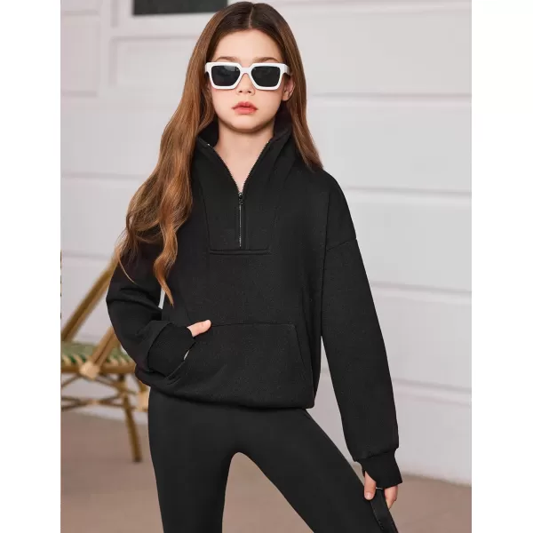 Arshiner Girls Half Zip Sweatshirt Fleece Quarter Zip Pullover Sweatshirts Fall Clothes for Teen Girls Thumb Hole