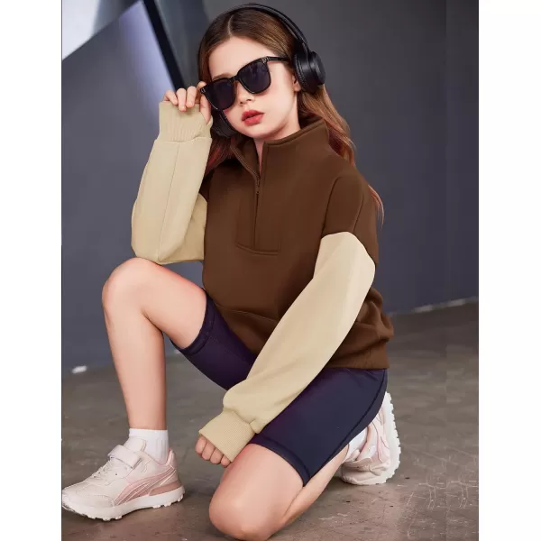 Arshiner Girls Half Zip Sweatshirt Fleece Quarter Zip Pullover Sweatshirts Fall Clothes for Teen Girls Thumb Hole