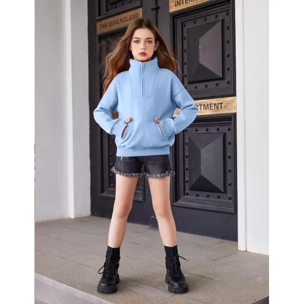 Arshiner Girls Half Zip Sweatshirt Fleece Quarter Zip Pullover Sweatshirts Fall Clothes for Teen Girls Thumb Hole
