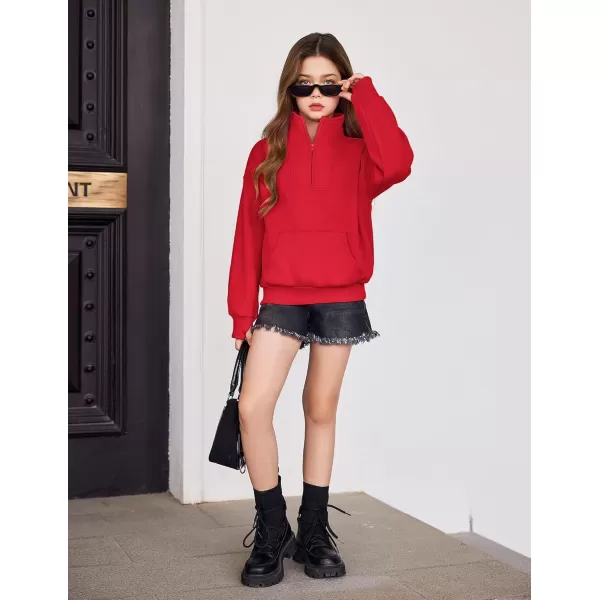 Arshiner Girls Half Zip Sweatshirt Fleece Quarter Zip Pullover Sweatshirts Fall Clothes for Teen Girls Thumb Hole