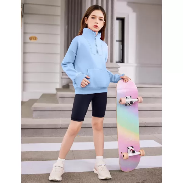 Arshiner Girls Half Zip Sweatshirt Fleece Quarter Zip Pullover Sweatshirts Fall Clothes for Teen Girls Thumb Hole