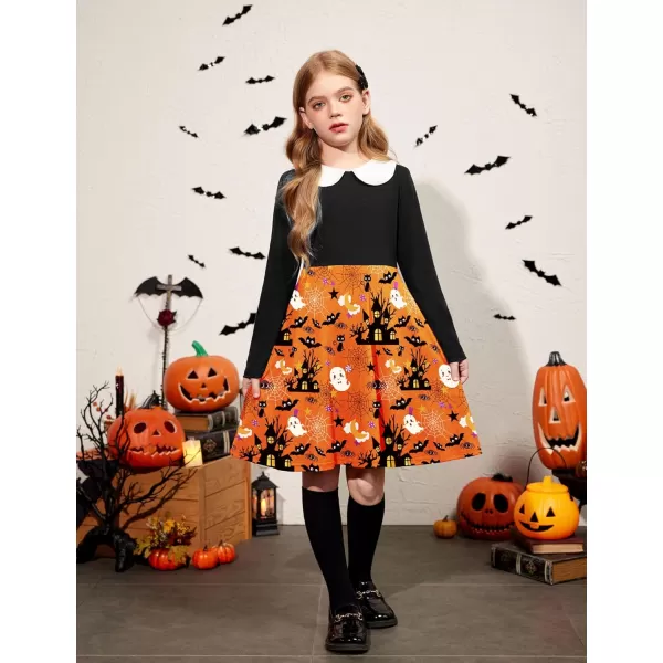 Arshiner Girls Long Sleeve Dress Casual Vintage Peter Pan Collar Swing Party Dress Age 3-14 Years