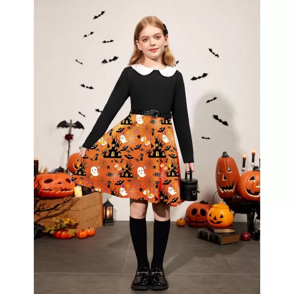 Arshiner Girls Long Sleeve Dress Casual Vintage Peter Pan Collar Swing Party Dress Age 3-14 Years