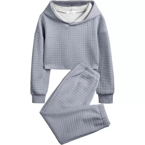 Arshiner Girls 2 Piece Outfit Waffle Knit Pullover Hooded Sweatshirt and Sweatpants Clothing Sets Long Sleeve Tracksuits