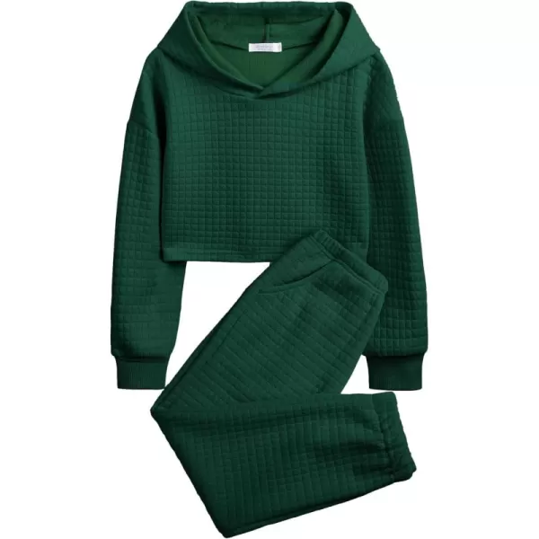 Arshiner Girls 2 Piece Outfit Waffle Knit Pullover Hooded Sweatshirt and Sweatpants Clothing Sets Long Sleeve Tracksuits