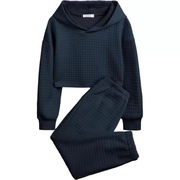 Arshiner Girls 2 Piece Outfit Waffle Knit Pullover Hooded Sweatshirt and Sweatpants Clothing Sets Long Sleeve Tracksuits
