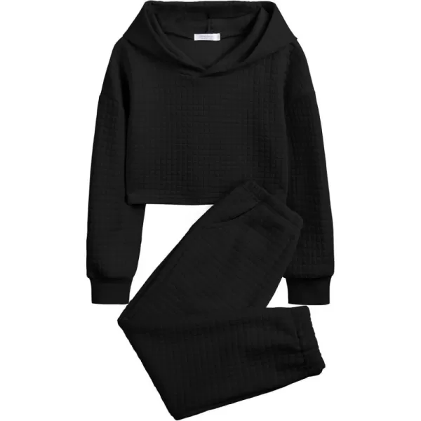 Arshiner Girls 2 Piece Outfit Waffle Knit Pullover Hooded Sweatshirt and Sweatpants Clothing Sets Long Sleeve Tracksuits