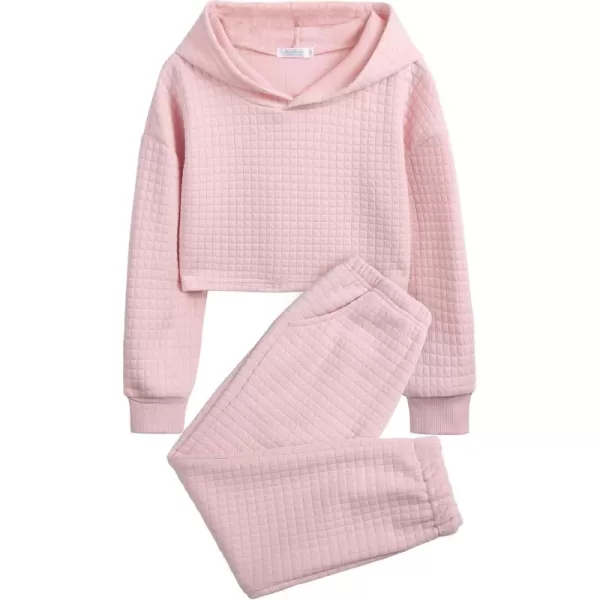 Arshiner Girls 2 Piece Outfit Waffle Knit Pullover Hooded Sweatshirt and Sweatpants Clothing Sets Long Sleeve Tracksuits