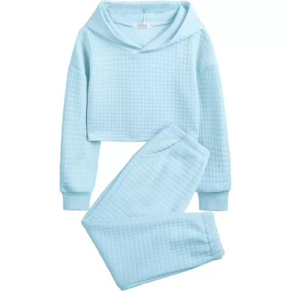 Arshiner Girls 2 Piece Outfit Waffle Knit Pullover Hooded Sweatshirt and Sweatpants Clothing Sets Long Sleeve Tracksuits