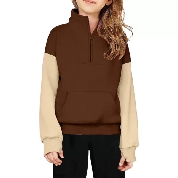 Arshiner Girls Half Zip Sweatshirt Fleece Quarter Zip Pullover Sweatshirts Fall Clothes for Teen Girls Thumb Hole