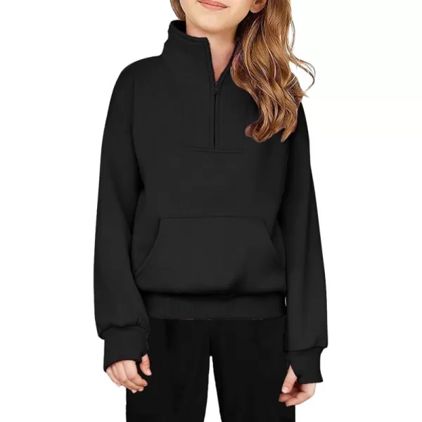 Arshiner Girls Half Zip Sweatshirt Fleece Quarter Zip Pullover Sweatshirts Fall Clothes for Teen Girls Thumb Hole