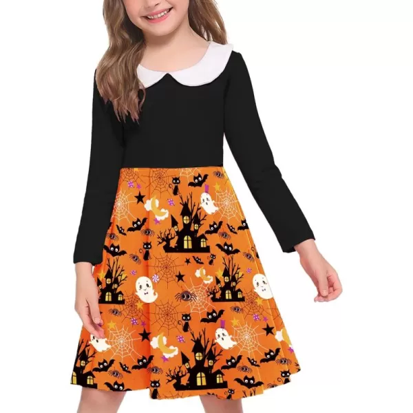 Arshiner Girls Long Sleeve Dress Casual Vintage Peter Pan Collar Swing Party Dress Age 3-14 Years