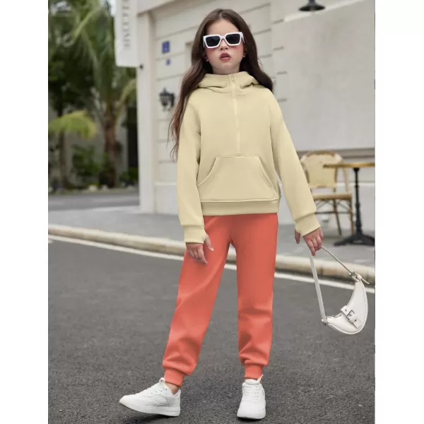 Arshiner Girls 2 Piece Outfits Tracksuit Drop Shoulder Hoodie Half Zip Sweatshirt and Sweatpants Joggers Set with Pockets