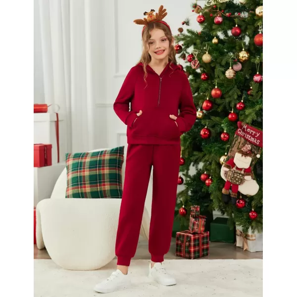 Arshiner Girls 2 Piece Outfits Tracksuit Drop Shoulder Hoodie Half Zip Sweatshirt and Sweatpants Joggers Set with Pockets