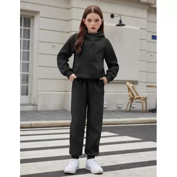 Arshiner Girls 2 Piece Outfits Tracksuit Drop Shoulder Hoodie Half Zip Sweatshirt and Sweatpants Joggers Set with Pockets