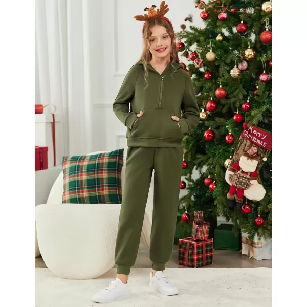 Arshiner Girls 2 Piece Outfits Tracksuit Drop Shoulder Hoodie Half Zip Sweatshirt and Sweatpants Joggers Set with Pockets