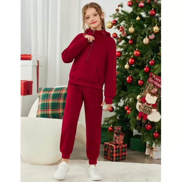 Arshiner Girls 2 Piece Outfits Tracksuit Drop Shoulder Hoodie Half Zip Sweatshirt and Sweatpants Joggers Set with Pockets
