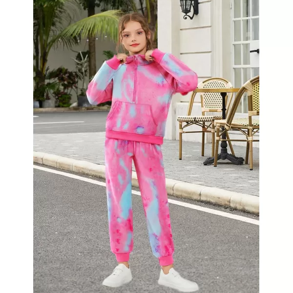 Arshiner Girls 2 Piece Outfits Tracksuit Drop Shoulder Hoodie Half Zip Sweatshirt and Sweatpants Joggers Set with Pockets