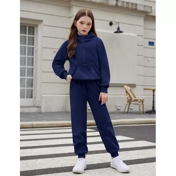 Arshiner Girls 2 Piece Outfits Tracksuit Drop Shoulder Hoodie Half Zip Sweatshirt and Sweatpants Joggers Set with Pockets