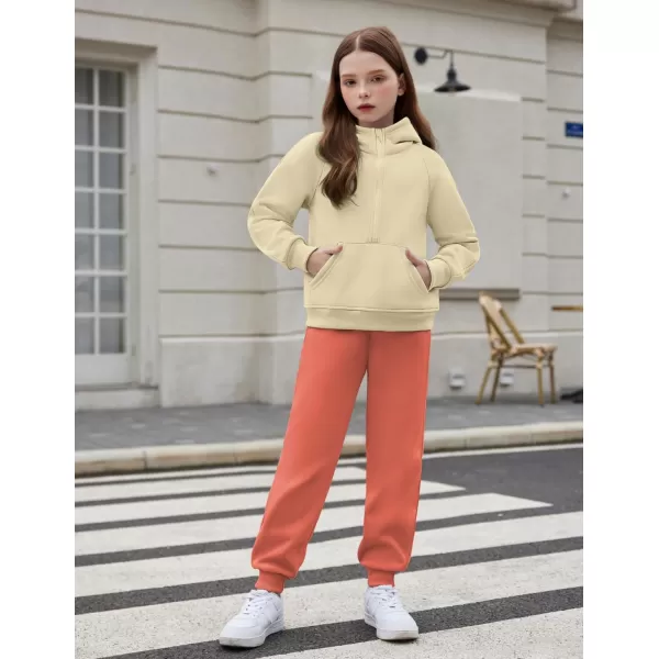 Arshiner Girls 2 Piece Outfits Tracksuit Drop Shoulder Hoodie Half Zip Sweatshirt and Sweatpants Joggers Set with Pockets