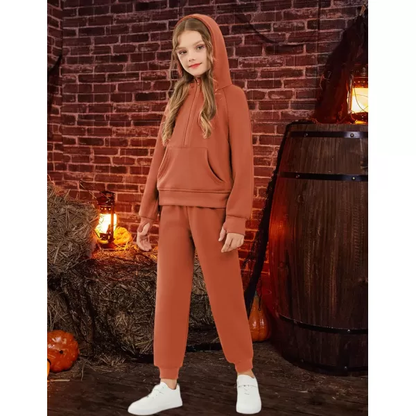 Arshiner Girls 2 Piece Outfits Tracksuit Drop Shoulder Hoodie Half Zip Sweatshirt and Sweatpants Joggers Set with Pockets