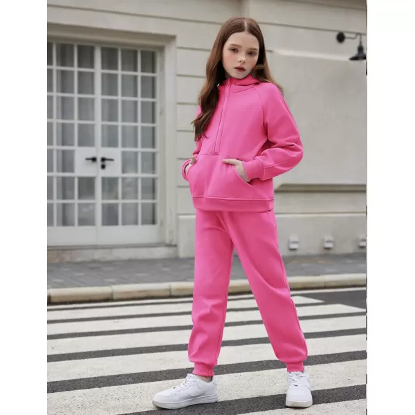 Arshiner Girls 2 Piece Outfits Tracksuit Drop Shoulder Hoodie Half Zip Sweatshirt and Sweatpants Joggers Set with Pockets