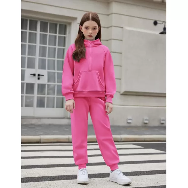 Arshiner Girls 2 Piece Outfits Tracksuit Drop Shoulder Hoodie Half Zip Sweatshirt and Sweatpants Joggers Set with Pockets