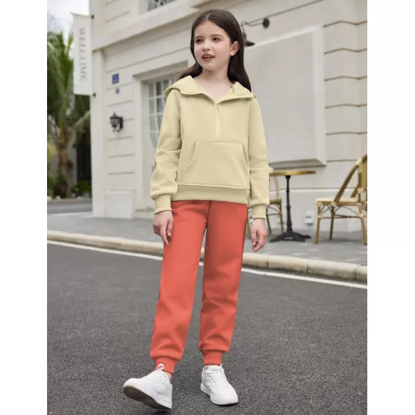Arshiner Girls 2 Piece Outfits Tracksuit Drop Shoulder Hoodie Half Zip Sweatshirt and Sweatpants Joggers Set with Pockets