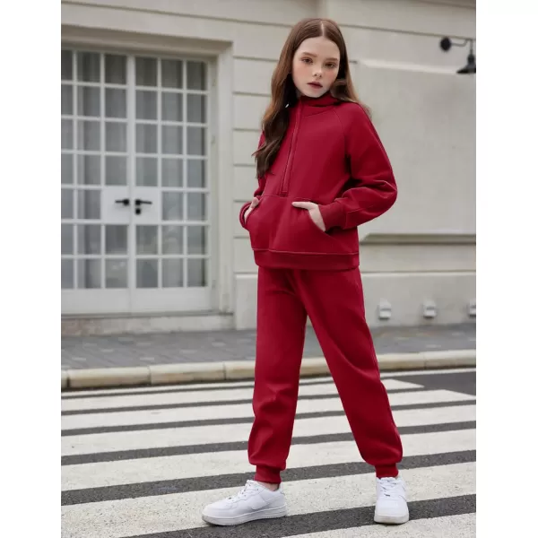 Arshiner Girls 2 Piece Outfits Tracksuit Drop Shoulder Hoodie Half Zip Sweatshirt and Sweatpants Joggers Set with Pockets