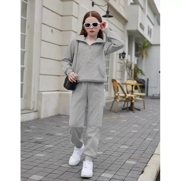 Arshiner Girls 2 Piece Outfits Tracksuit Drop Shoulder Hoodie Half Zip Sweatshirt and Sweatpants Joggers Set with Pockets