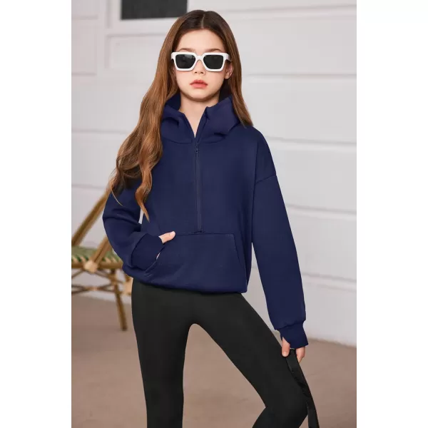 Arshiner Girls 2 Piece Outfits Tracksuit Drop Shoulder Hoodie Half Zip Sweatshirt and Sweatpants Joggers Set with Pockets