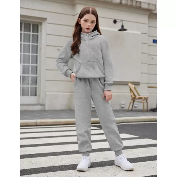 Arshiner Girls 2 Piece Outfits Tracksuit Drop Shoulder Hoodie Half Zip Sweatshirt and Sweatpants Joggers Set with Pockets