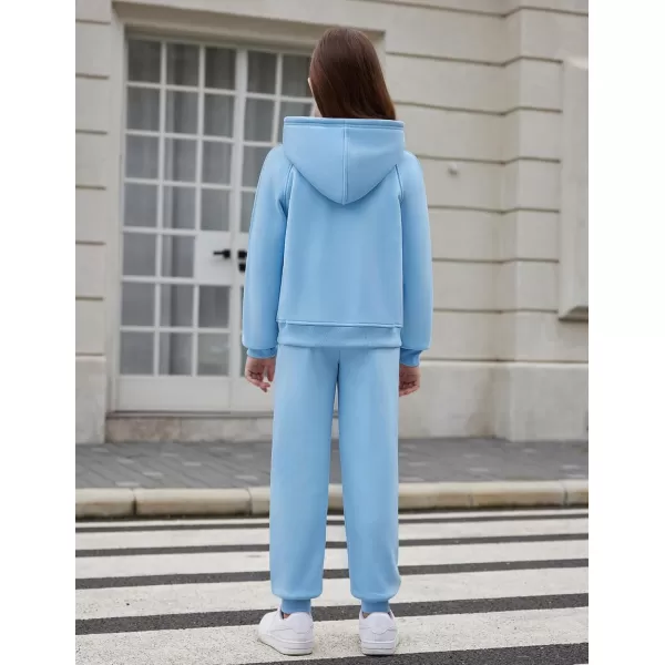 Arshiner Girls 2 Piece Outfits Tracksuit Drop Shoulder Hoodie Half Zip Sweatshirt and Sweatpants Joggers Set with Pockets