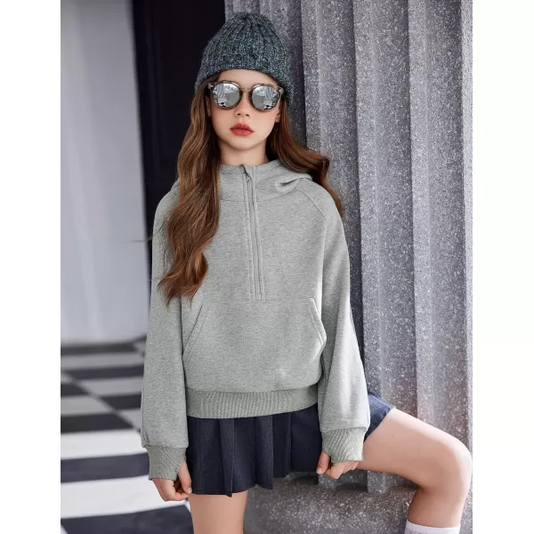 Arshiner Girls 2 Piece Outfits Tracksuit Drop Shoulder Hoodie Half Zip Sweatshirt and Sweatpants Joggers Set with Pockets