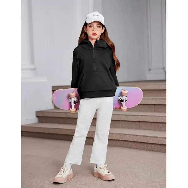 Arshiner Girls 2 Piece Outfits Tracksuit Drop Shoulder Hoodie Half Zip Sweatshirt and Sweatpants Joggers Set with Pockets