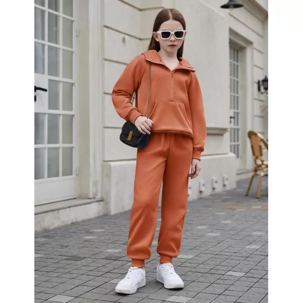 Arshiner Girls 2 Piece Outfits Tracksuit Drop Shoulder Hoodie Half Zip Sweatshirt and Sweatpants Joggers Set with Pockets