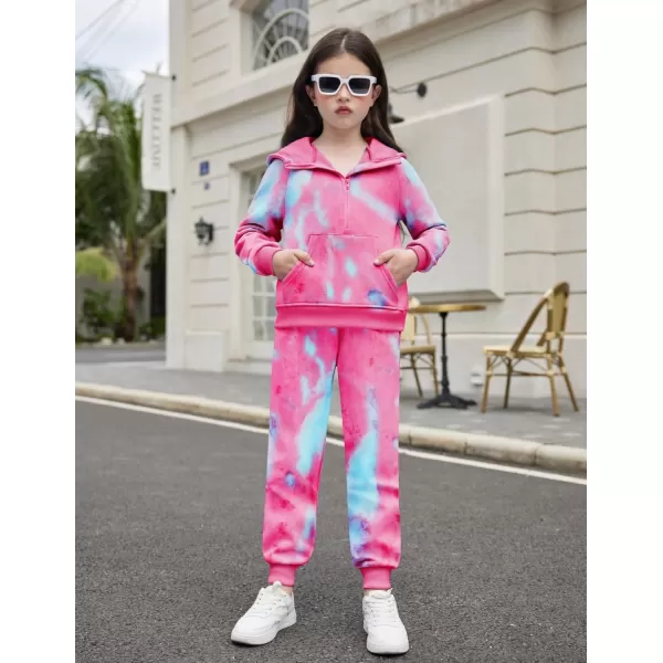 Arshiner Girls 2 Piece Outfits Tracksuit Drop Shoulder Hoodie Half Zip Sweatshirt and Sweatpants Joggers Set with Pockets