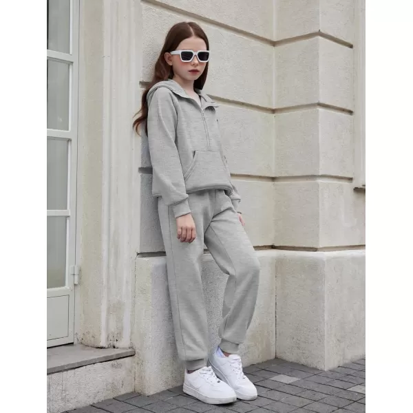 Arshiner Girls 2 Piece Outfits Tracksuit Drop Shoulder Hoodie Half Zip Sweatshirt and Sweatpants Joggers Set with Pockets