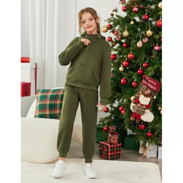 Arshiner Girls 2 Piece Outfits Tracksuit Drop Shoulder Hoodie Half Zip Sweatshirt and Sweatpants Joggers Set with Pockets