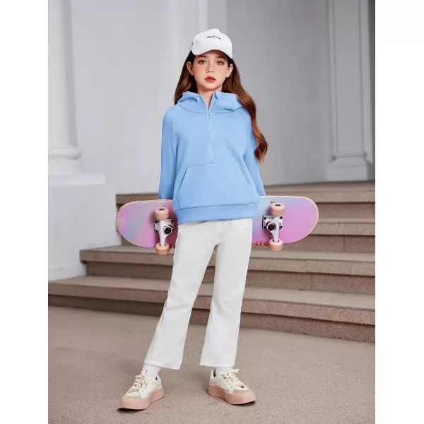 Arshiner Girls 2 Piece Outfits Tracksuit Drop Shoulder Hoodie Half Zip Sweatshirt and Sweatpants Joggers Set with Pockets