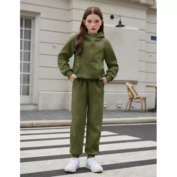 Arshiner Girls 2 Piece Outfits Tracksuit Drop Shoulder Hoodie Half Zip Sweatshirt and Sweatpants Joggers Set with Pockets
