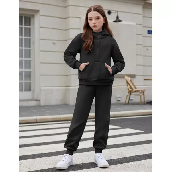 Arshiner Girls 2 Piece Outfits Tracksuit Drop Shoulder Hoodie Half Zip Sweatshirt and Sweatpants Joggers Set with Pockets